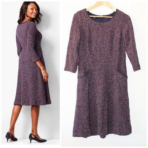 Talbots Twisted Boucle Fit & Flare Midi Dress size 10 Purple business Career